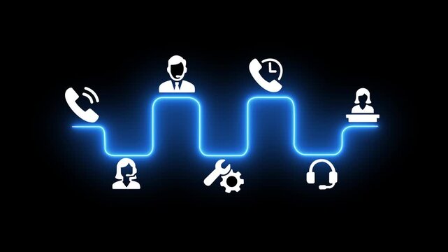 Customer service with AI, speed of service concept on the black background. Ensuring clients receive timely help and service from provider. Motion graphics of customer service idea. 4k ...