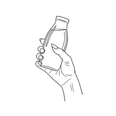 Icon of a beautiful female hand holding a juice bottle representing freshness and healthy living concepts
