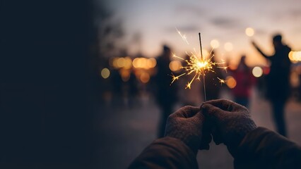 Hands Holding Sparklers at Nighttime Celebration.