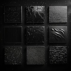 Nine black textured squares on a dark background