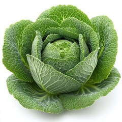 Wrinkled cabbage head, vibrant green leaves, centered view