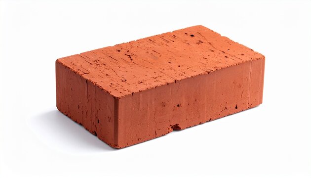 A single red brick with rough texture and visible imperfections, centered on a clean white background.