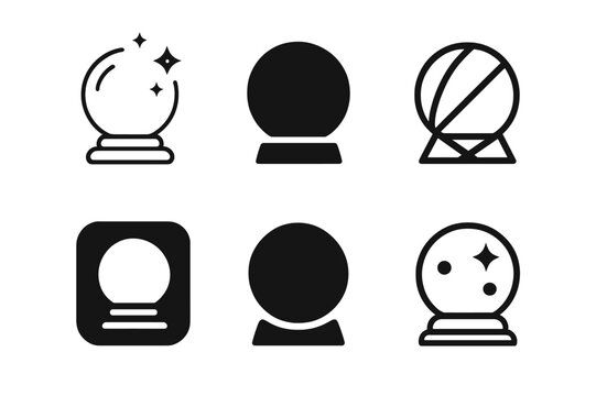 Crystal Ball Logos. Crystal ball. Icon set. Set Logo of Crystal ball: crystal orb on stand. harmonious logo variations of the same emblematic concept, each