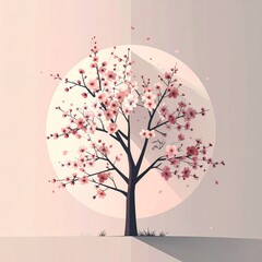 Fototapeta premium Sakura Blossom Minimal Illustration