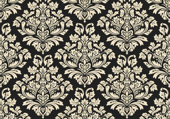 Damask seamless vector background.Gold and black floral element. Graphic ornate pattern for wallpaper, fabric, packaging, wrapping. Damask flower ornament.