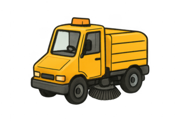 Yellow cartoon street sweeper cleaning vehicle illustration