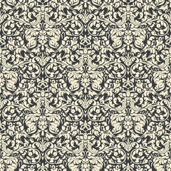 Seamless vintage damask floral pattern with antique baroque ornament and victorian textile texture for a decorative retro wallpaper vector illustration backdrop
