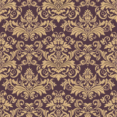 Vintage damask seamless floral pattern featuring retro flower illustrations and decorative leaf elements