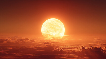 A photograph of the moment when the large sunset sinks into the clouds