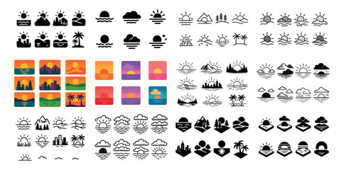 Obraz premium Sunset and nature icon collection