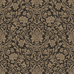 Vintage seamless damask floral pattern vector with baroque ornament texture and antique textile design for retro wallpaper decoration