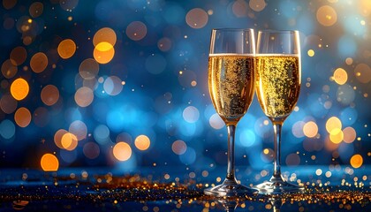 two glasses of champagne. Happy New Year. Toast With Flutes Celebration