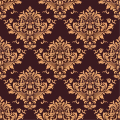 Vintage seamless damask floral pattern vector with baroque ornament texture and antique textile design for retro wallpaper decoration