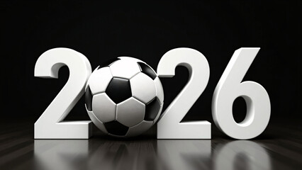 White "2026" digits gleam on a reflective surface, soccer ball as zero—evoking anticipation, pride, and the heartbeat of a global celebration.
