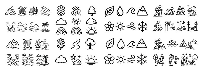 Outdoor adventure line art icons
