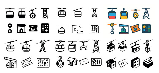Fototapeta premium Cable car icons and symbols collection