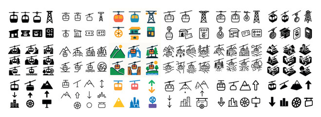 Cable car icons in different styles