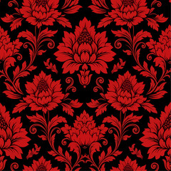 Vintage damask seamless floral pattern featuring ornate black victorian ornament texture for elegant wallpaper textile decor and antique vector illustration backdrop