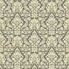 Vintage seamless damask floral pattern with baroque vector ornaments and victorian leaf texture for antique wallpaper fabric design