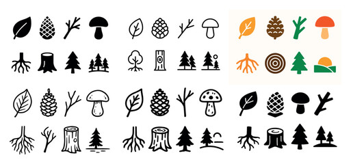 Nature icons collection: trees and plants