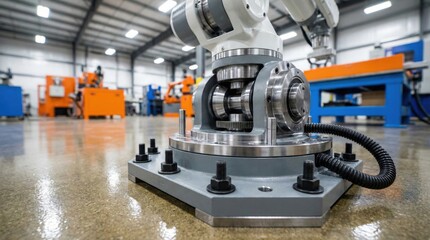Fototapeta premium Industrial Robotic Arm Base and Precision Joint Assembly in Factory