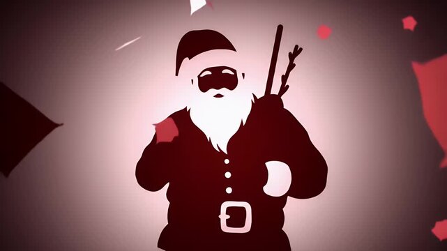 Festive Santa Claus Silhouette Illustration with Abstract Red Shapes