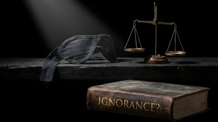 Old leather bound book with scales of justice.