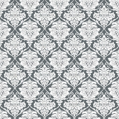 Two colors damask seamless pattern. Damask ornate wallpaper. Light indian background. Design for wrapping paper, backdrop, web, wedding invitation, textile. Monochrome fashion print. Vector pattern