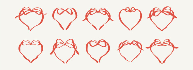 Hand drawn doodle whimsical liquid organic heart shape frames. Coquette bow ribbon wavy frame. Bachelorette party, wedding, birthday, Valentines day aesthetic minimalist design elements for invitation