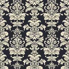 Seamless damask floral pattern with vintage vector ornaments and ornate textile texture for elegant wallpaper backgrounds and retro fabric decoration
