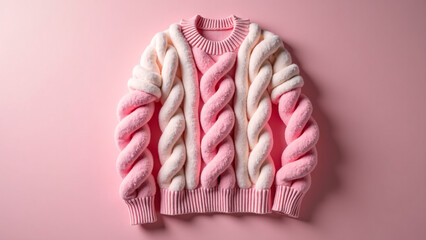 Chunky cable knit in pink and white twists boldly—cozy whimsy meets sculptural softness.
