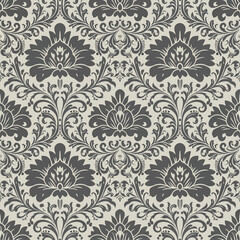 Seamless damask floral pattern with vintage vector ornaments and ornate textile texture for elegant wallpaper backgrounds and retro fabric decoration