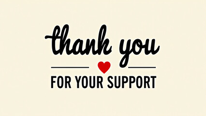 “thank you FOR YOUR SUPPORT” in black cursive and uppercase—centered on beige with red heart accent, it radiates warmth, sincerity, and heartfelt appreciation.
