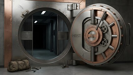 Large Metal Bank Vault Door Opened.