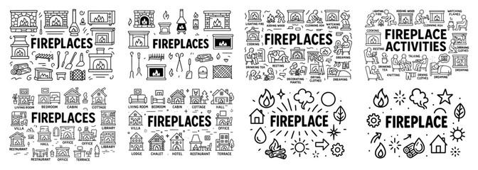 Cozy fireplaces and activities collection set