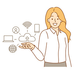 a woman explaining the ability of future technology to adapt