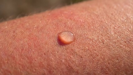 Single Water Droplet on Human Skin Surface.