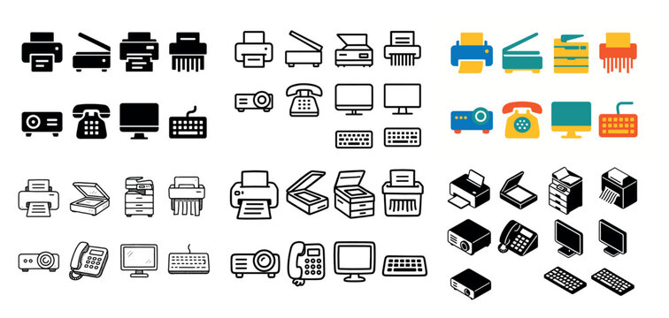 Office equipment icons collection