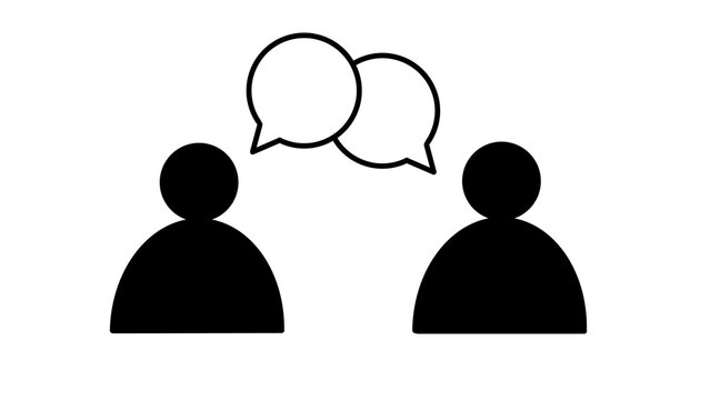 People Icon Silhouette Discussing with Speech Bubbles Above Their Heads, Conversation Concept on White Background - Transparent PNG