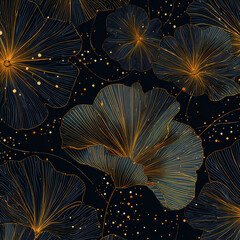 Elegant Gold Floral Line Art on Dark Background
