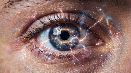 Close-up of Human Eye with Reflections.