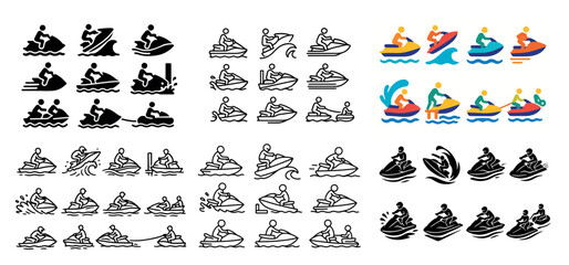 Jet ski icons collection in vector format