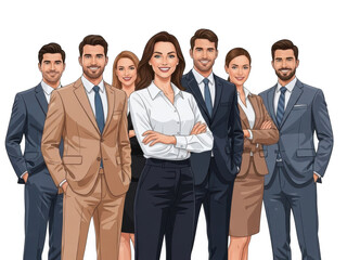 A diverse group of business professionals standing together isolated on transparent background