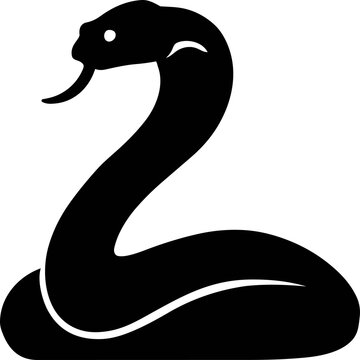 Black Snake Silhouette Vector Illustration - Minimalist Cobra or Viper Mascot Design - Deadly Serpent Icon Isolated on White Background for Logo, Tattoo, and Wildlife Graphics