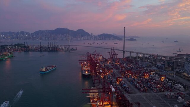 Kwai Tsing Container Terminal Sunset Hong Kong Port
