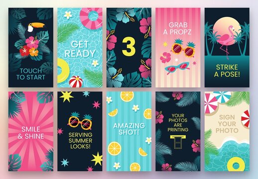 Social Media Vertical Banner Photo Booth Screen in Tropical Summer Theme