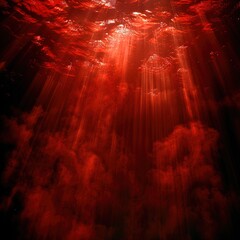 Vibrant Red Oceanic Scene with Sunlight Filtering Through Water