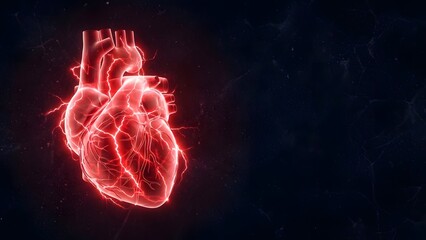 Glowing Red Human Heart Anatomy Illustration.