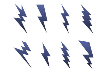 Lightning bolt icon vector set featuring flash symbols, thunderbolt and electric energy black silhouettes with dynamic shapes for power concepts, sports logos, branding, and bold graphic designs.