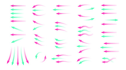 Air flow arrows vector icon set with blue cold wind streams, fresh water direction, and filter or air conditioner system infographic elements, transparent motion and rotation symbols.